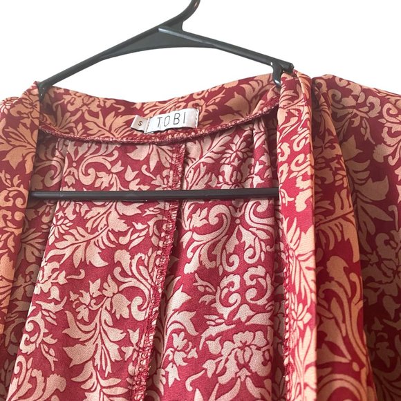 TOBI Red Paisley Print Half Sleeve Sheer Kimono Wrap Cardigan S - Picture 3 of 6